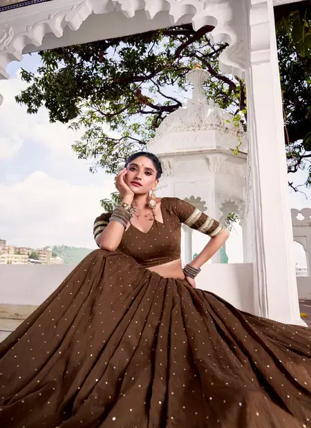 Brown Colour Sakhi Pure Chanderi With Zari Weaving Work Lehenga With Blouse And Dupatta Lnb1664